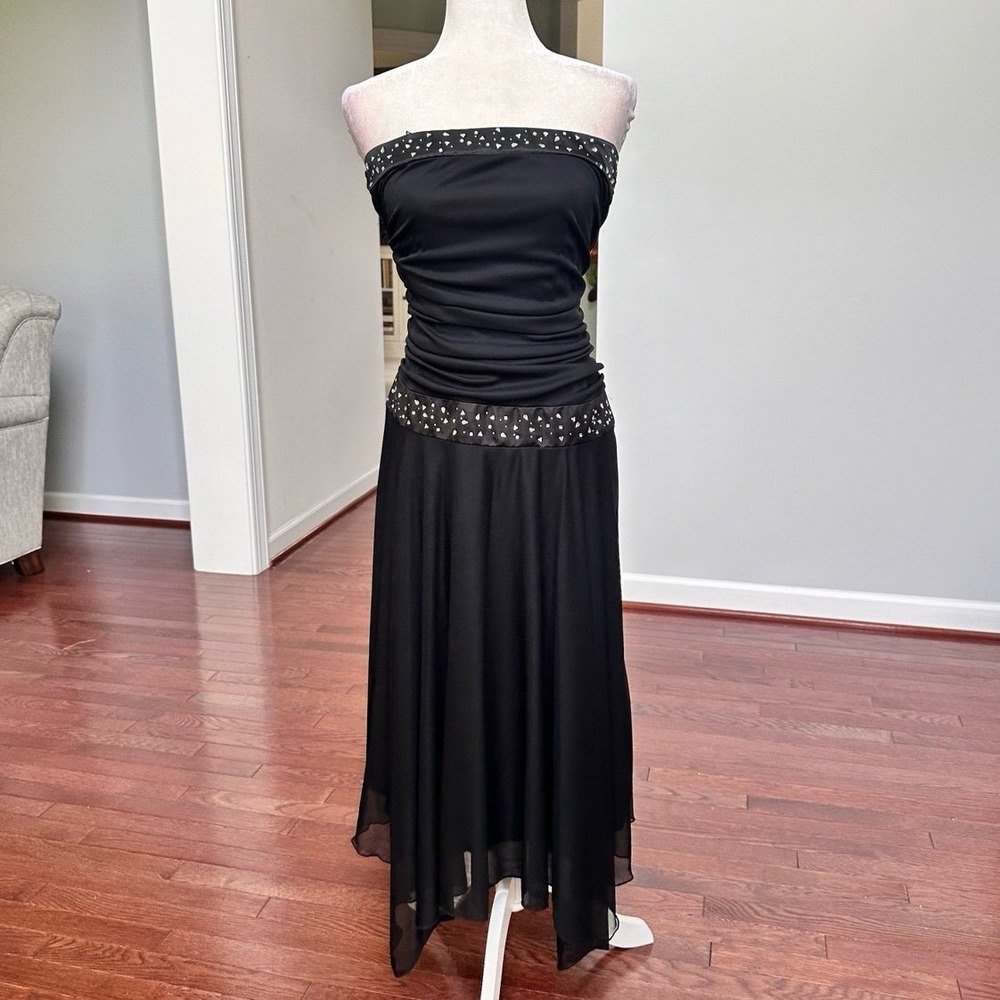 Studio 1940 Strapless Silver Fairycore Asymmetrical Studded Cocktail Dress